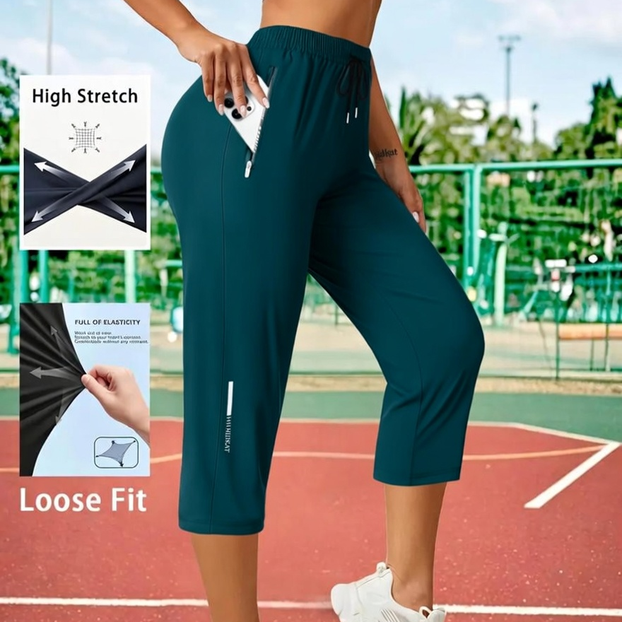 🔥8-Packs $24.99🔥Women's Capris Pants - Summer Drawstring Waist, Zippered Pockets