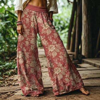 【LAST DAY SALE】Women's Casual Bohemian Style Floral Print Wide Leg Pant