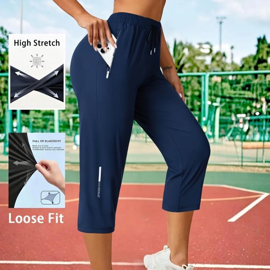 🔥8-Packs $24.99🔥Women's Capris Pants - Summer Drawstring Waist, Zippered Pockets