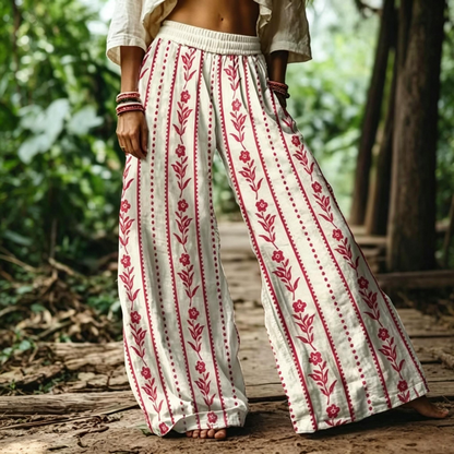 【LAST DAY SALE】Women's Casual Bohemian Style Floral Print Wide Leg Pant