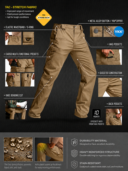 Men's Flex Stretch Tactical Pants, Water Resistant Ripstop Cargo Pants