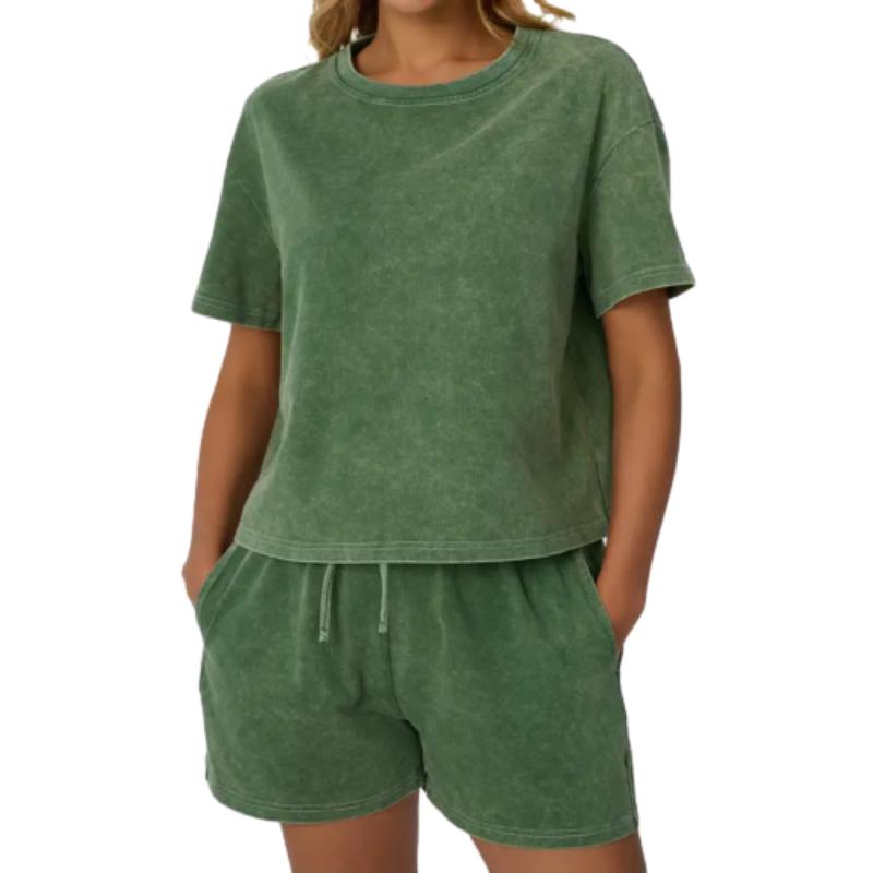 🌿 100% Cotton Women's Y2K Acid Wash 2-Piece Tank Top & Shorts Set