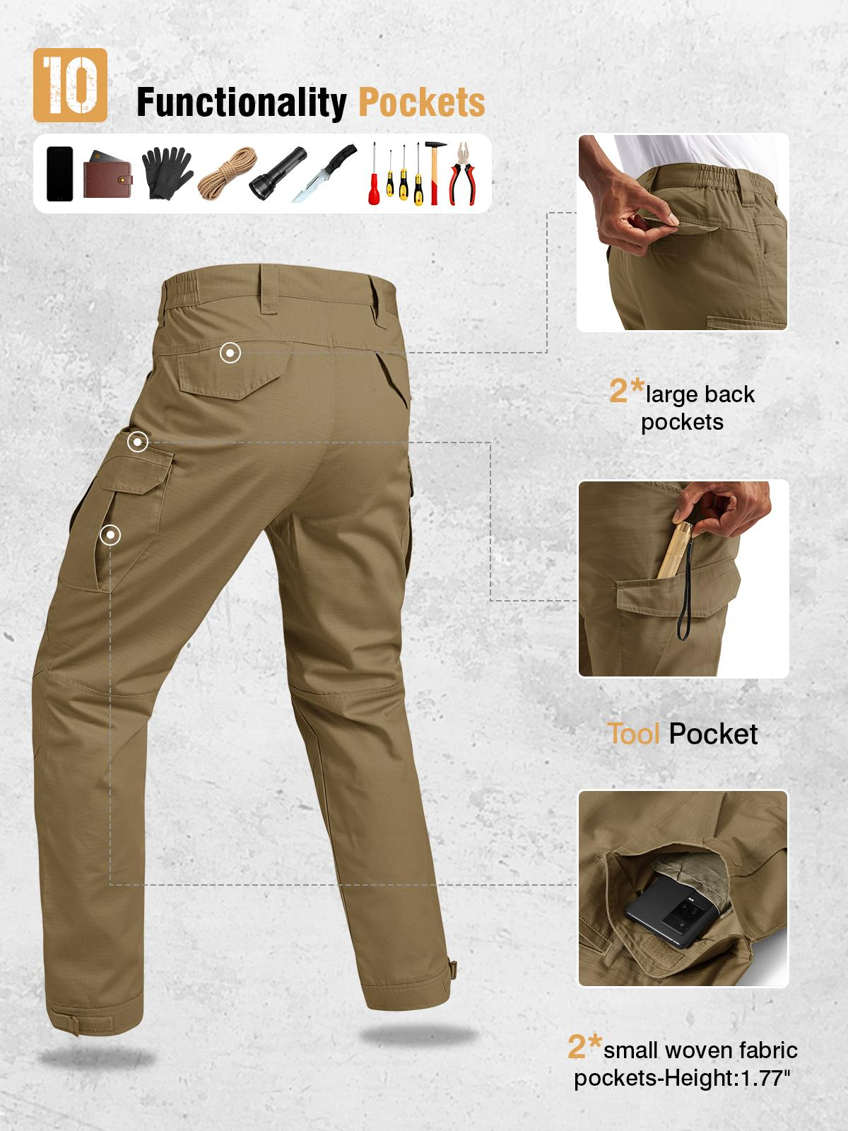 Men's Flex Stretch Tactical Pants, Water Resistant Ripstop Cargo Pants