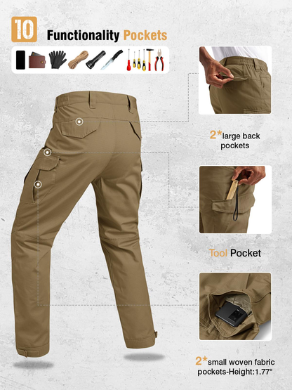 Men's Flex Stretch Tactical Pants, Water Resistant Ripstop Cargo Pants