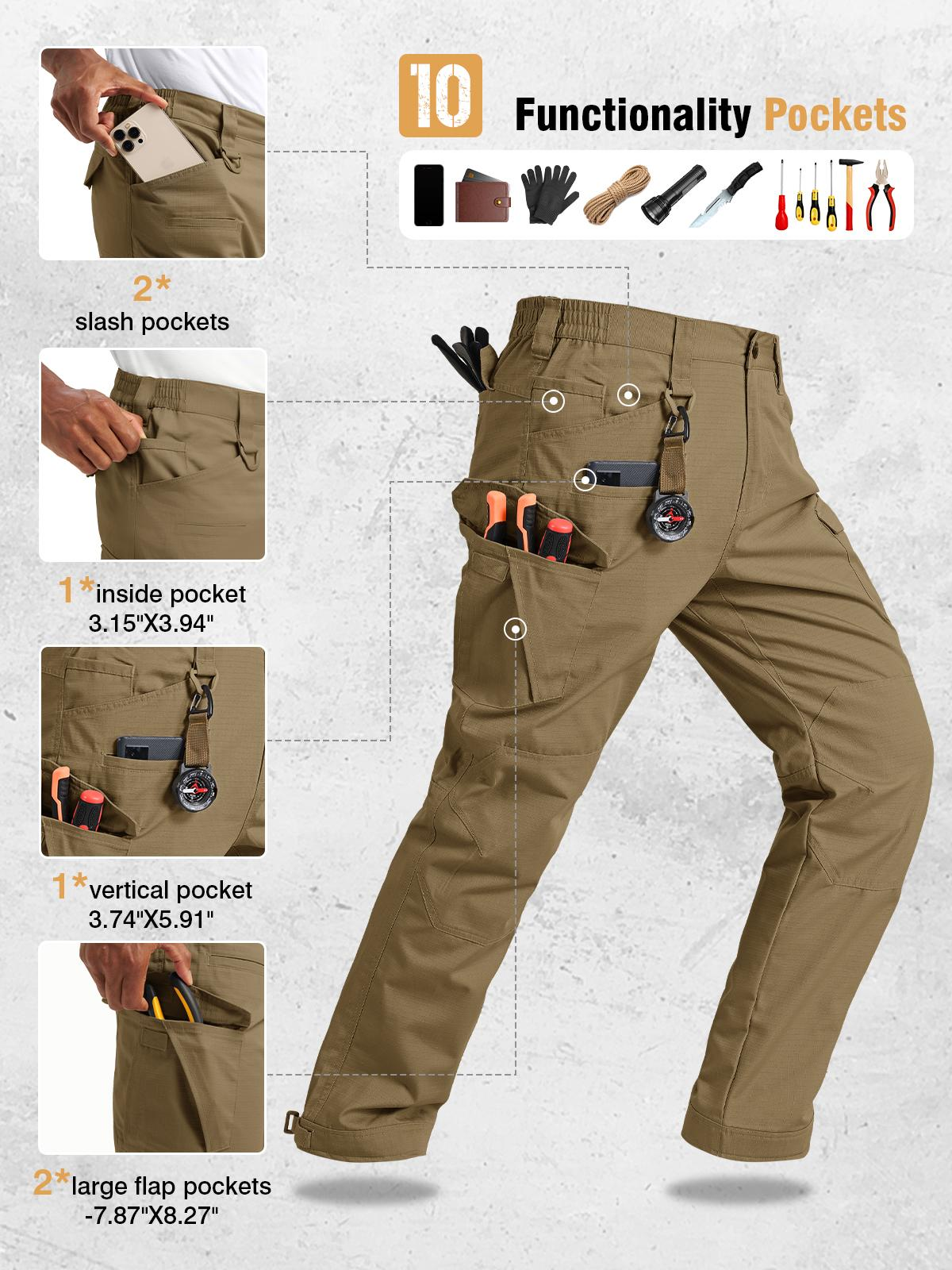 Men's Flex Stretch Tactical Pants, Water Resistant Ripstop Cargo Pants