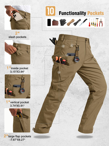 Men's Flex Stretch Tactical Pants, Water Resistant Ripstop Cargo Pants