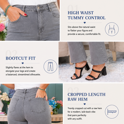 🔥 Limited-Time Sale ✨ Women's High Waist Cropped Bootcut Jeans | Acid Wash Stretch Denim Pants | Frayed Hem Casual Flare Trousers 👖