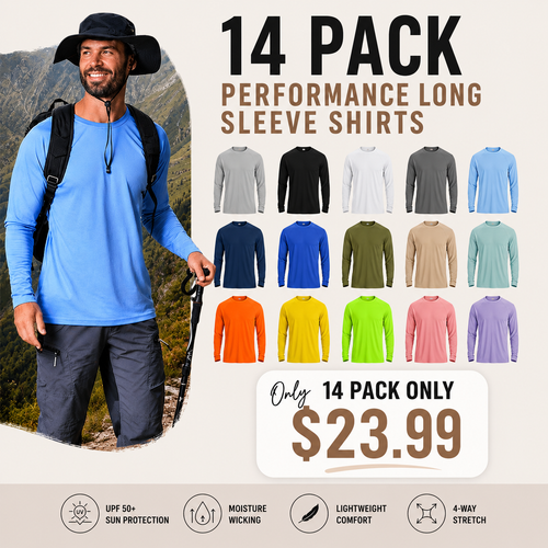 Men's UPF 50+ Long Sleeves Shirts Quick Dry Lightweight Summer Sportswear Crew Neck Tops