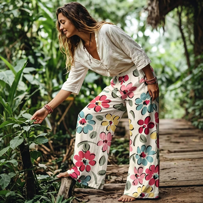 【LAST DAY SALE】Women's Casual Bohemian Style Floral Print Wide Leg Pant