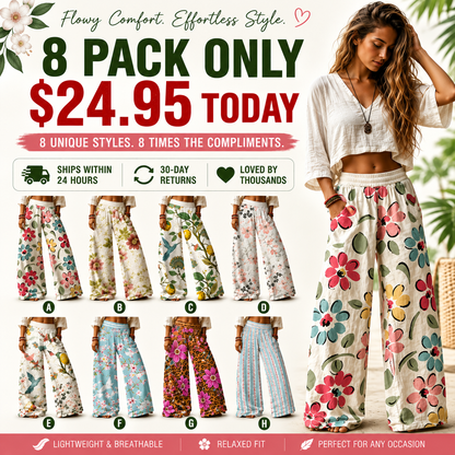 【LAST DAY SALE】Women's Casual Bohemian Style Floral Print Wide Leg Pant