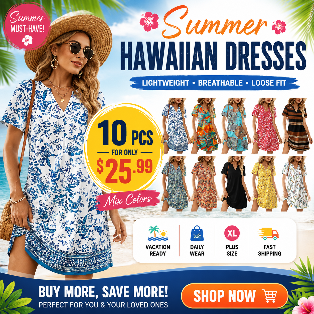 ⏰2026 Hot Sale 50% OFF💃Women's Casual V Neck Vacation Midi Dress With Pockets