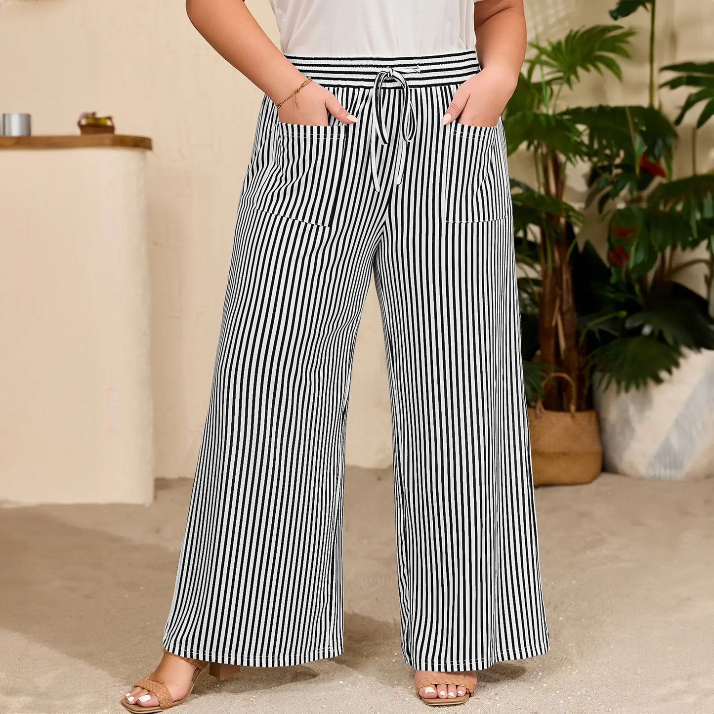 Womens Plus Size Wide Leg Pants with Pockets