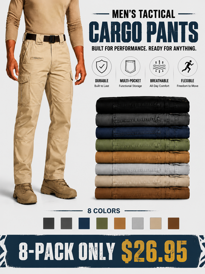 Men's Flex Stretch Tactical Pants, Water Resistant Ripstop Cargo Pants