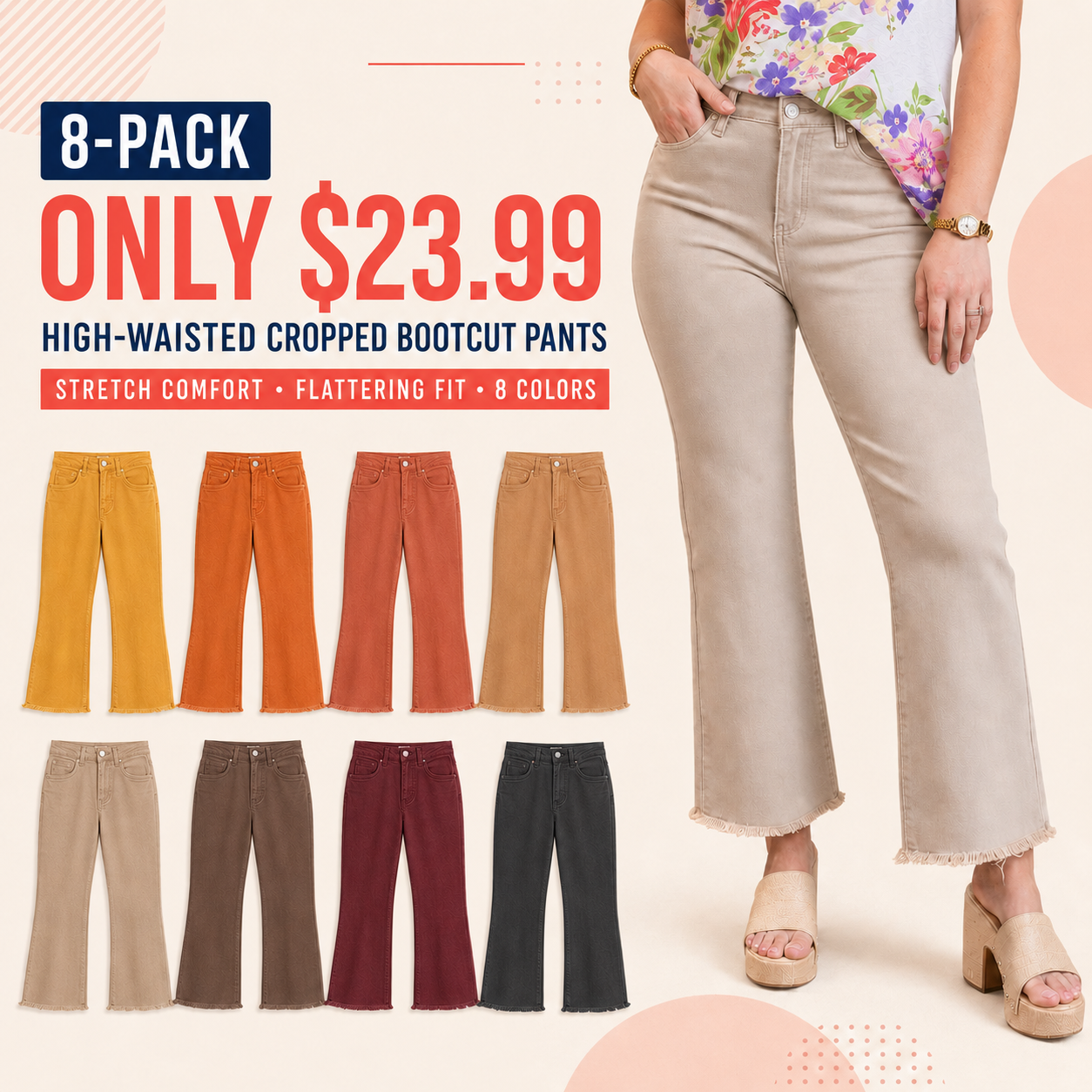 🔥 Limited-Time Sale ✨ Women's High Waist Cropped Bootcut Jeans | Acid Wash Stretch Denim Pants | Frayed Hem Casual Flare Trousers 👖