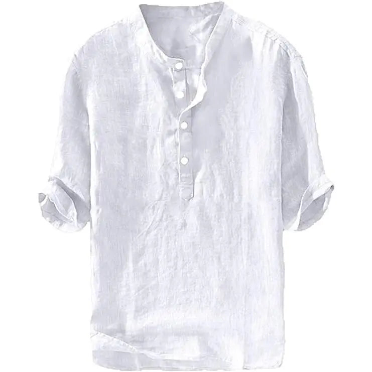 Men's Linen Shirts Casual Cotton 3/4 Sleeve Regular-Fit Henley T-Shirt