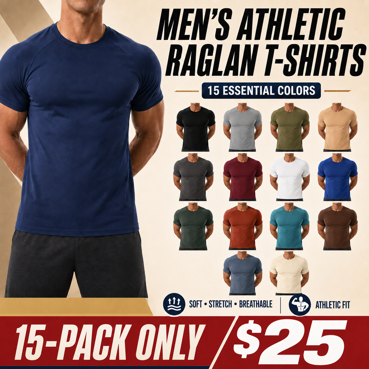 Men's Raglan Sleeve Tee, Athletic Tapered Fit