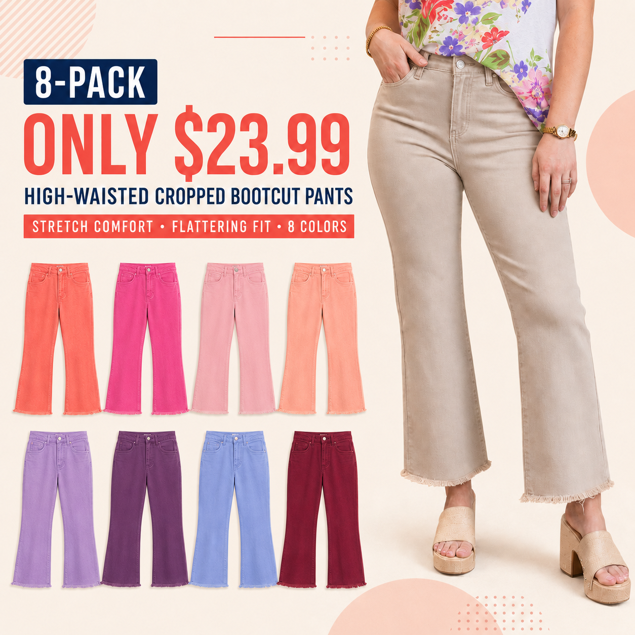 🔥 Limited-Time Sale ✨ Women's High Waist Cropped Bootcut Jeans | Acid Wash Stretch Denim Pants | Frayed Hem Casual Flare Trousers 👖