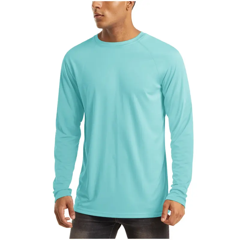 Men's UPF 50+ Long Sleeves Shirts Quick Dry Lightweight Summer Sportswear Crew Neck Tops
