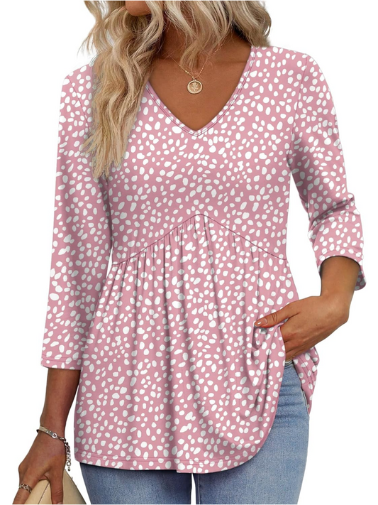 Women's V-Neck 3/4 Sleeve Ruffled hem Top