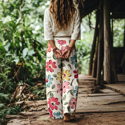 【LAST DAY SALE】Women's Casual Bohemian Style Floral Print Wide Leg Pant