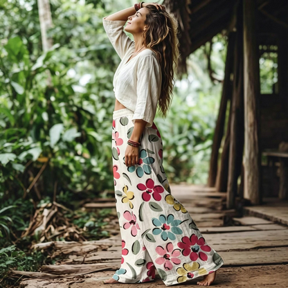 【LAST DAY SALE】Women's Casual Bohemian Style Floral Print Wide Leg Pant